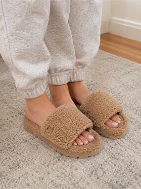 UGG Brown Fluffy Slippers Size 10
